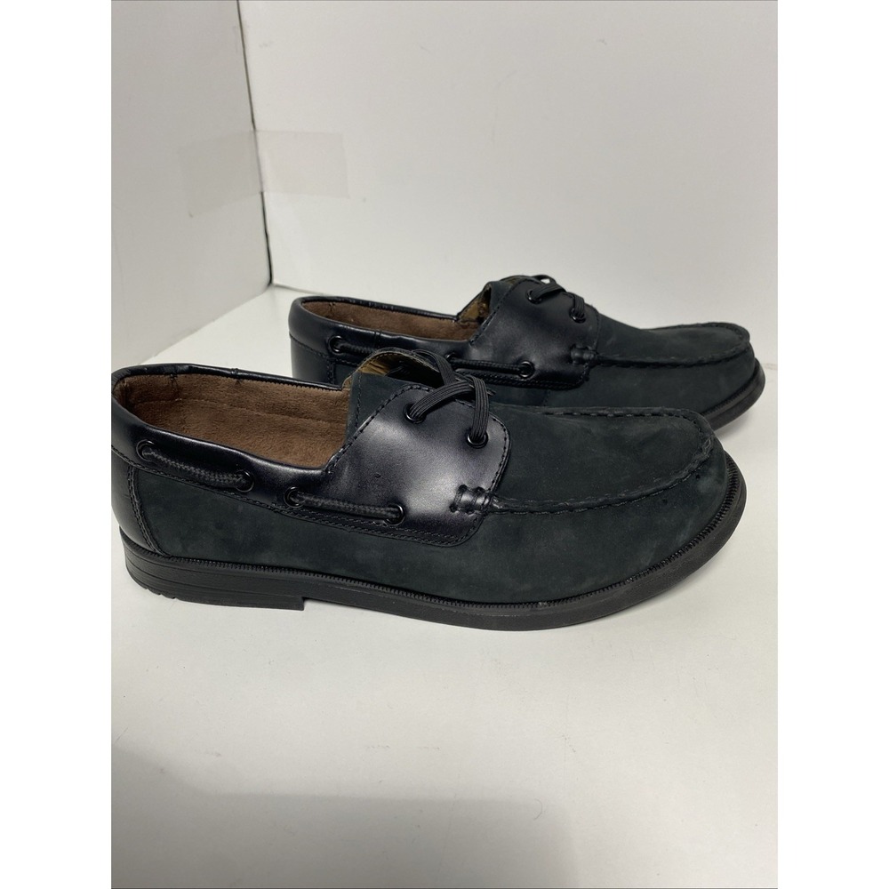 Florsheim Croquet Jr Boys Mic Toe Boat Shoe Black Nubuck Uniform, School, Church